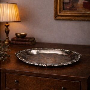 Vintage Wallace Silverplate Oval Tray 757 Ornate Heavy Estate Piece